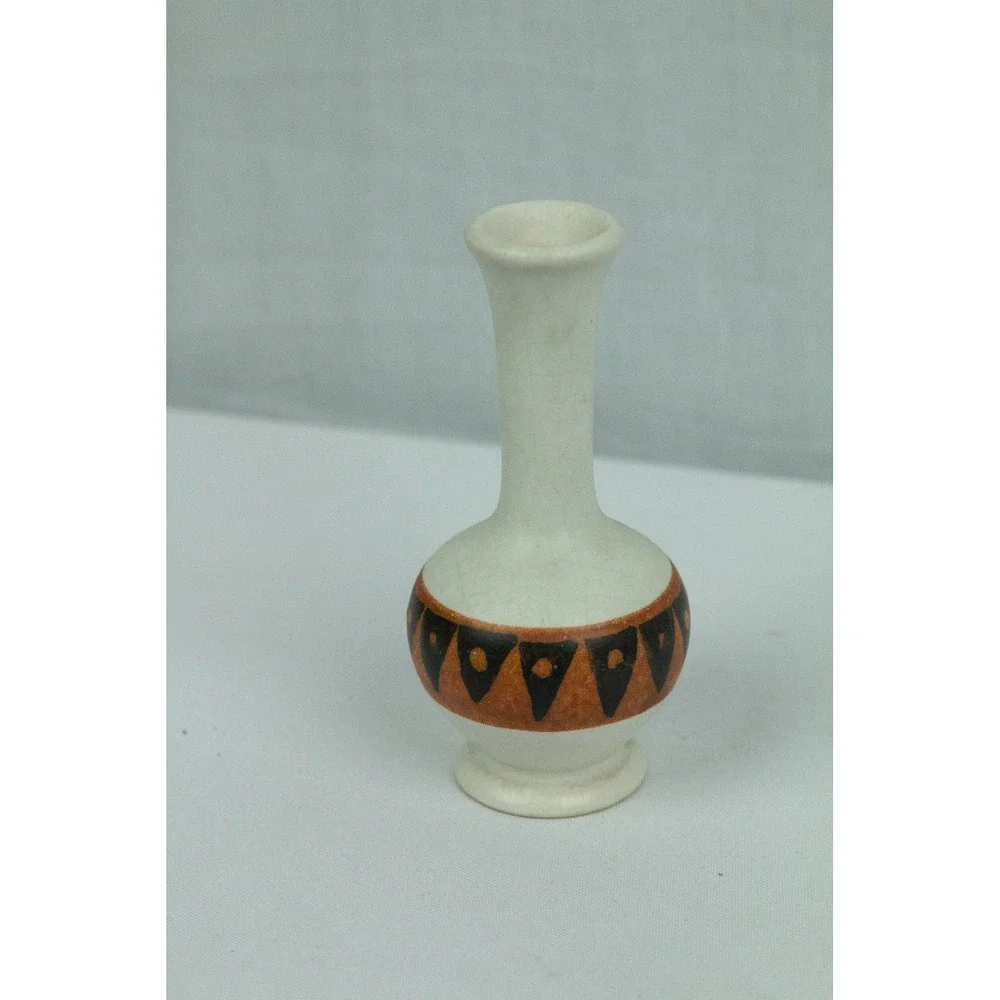 Vintage West Germany Bud Vase 161/13 Cream Terracotta Geometric Ceramic 5 Inch